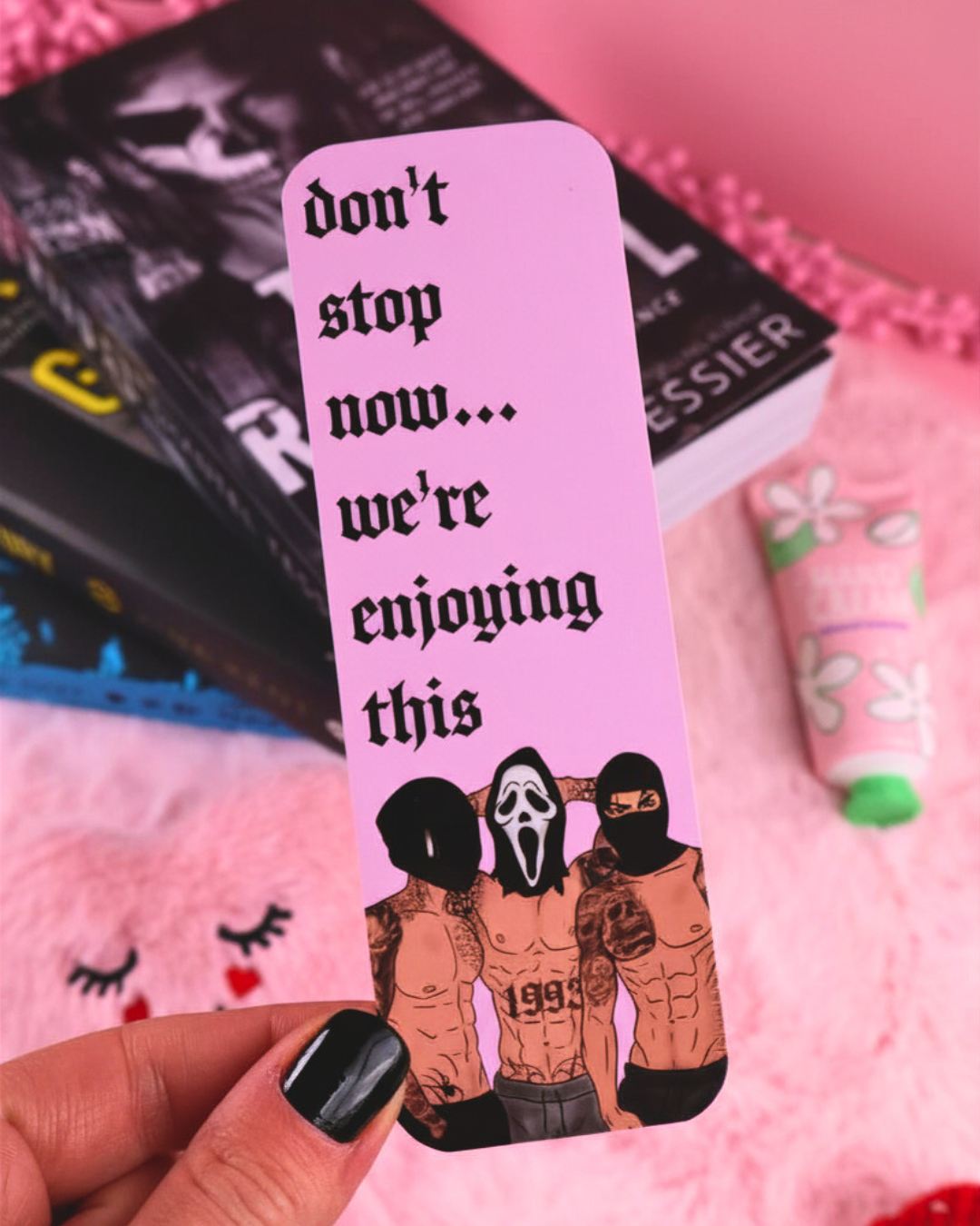 dark romance reader bookmark, masked men, ghost face mask, booktok, booktok gift, gift for book lover, dark romance books, the ritual, navessa allen, lights out, josh, bookish gifts