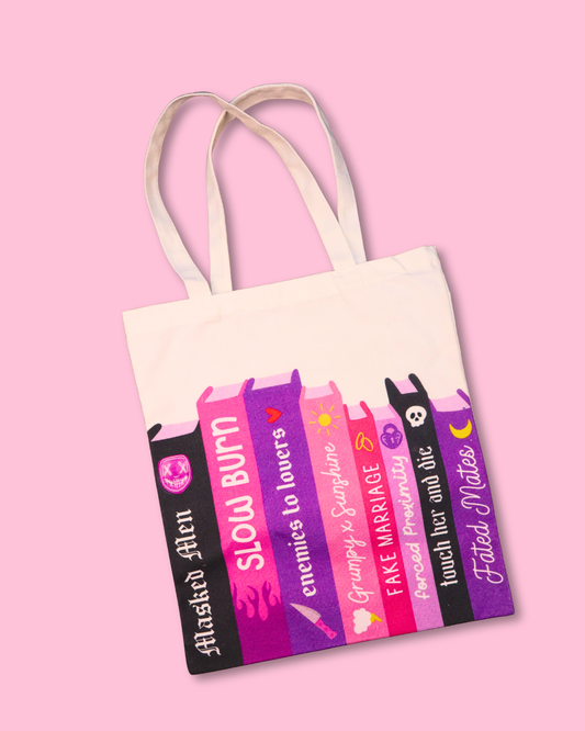 Romantasy readers, romance books canvas trope bag, dark romance , masked men, touch her and die, fated mates, fake marriage, enemies to lovers, book lover gift, bookish Merch 