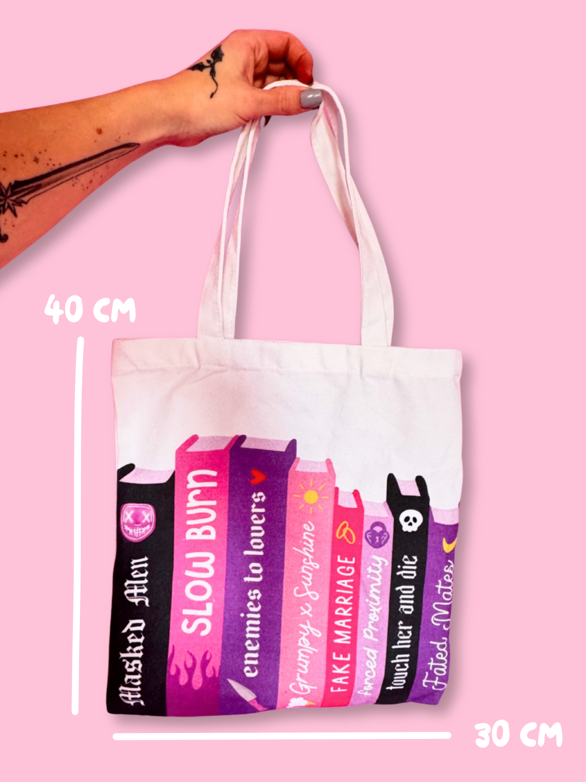 Romantasy readers, romance books canvas trope bag, dark romance , masked men, touch her and die, fated mates, fake marriage, enemies to lovers, book lover gift, bookish Merch 