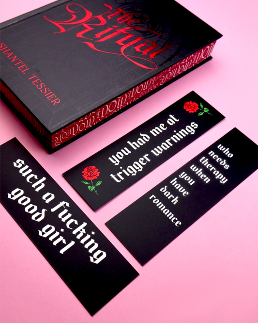 dark romance bookmarks, good girl, trigger warnings, therapy
