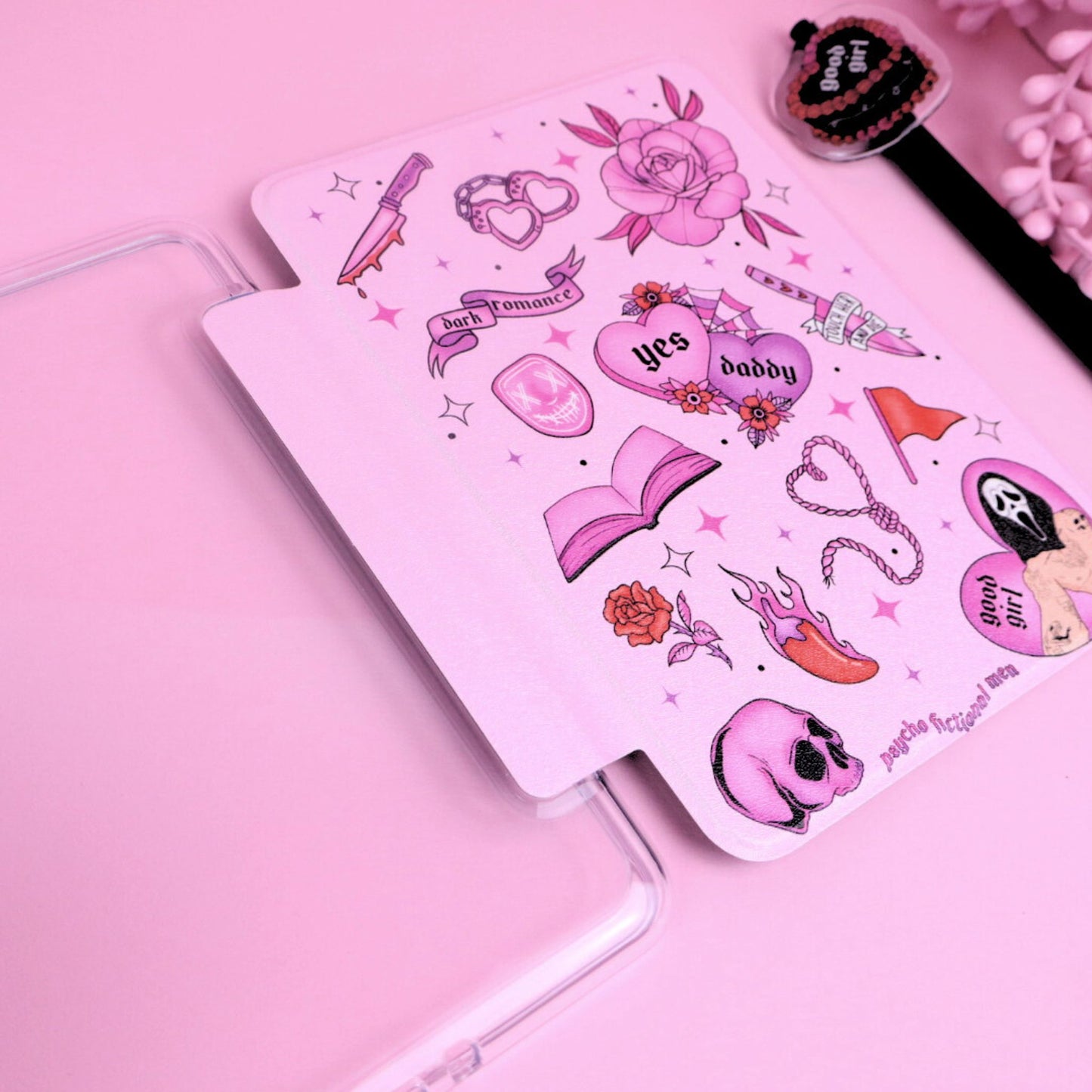 pink dark romance themes kindle case with acrylic clear back