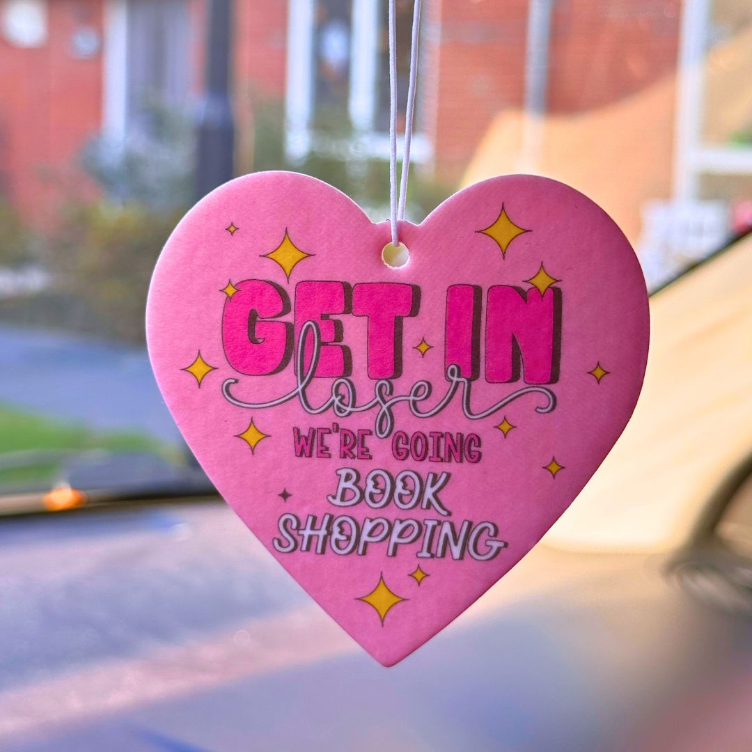booktok, get in loser were going book shopping, air freshener, spicy audiobook, audible, smut audio, bookish gift, gift for readers, romance readers, dark romance, romantasy, haunting adeline, sarah j maas gift, acotar, cassian, rhysand, zade meadows, smut books, ebooks, dark romance recs, enemies to lovers trope, touch her and die