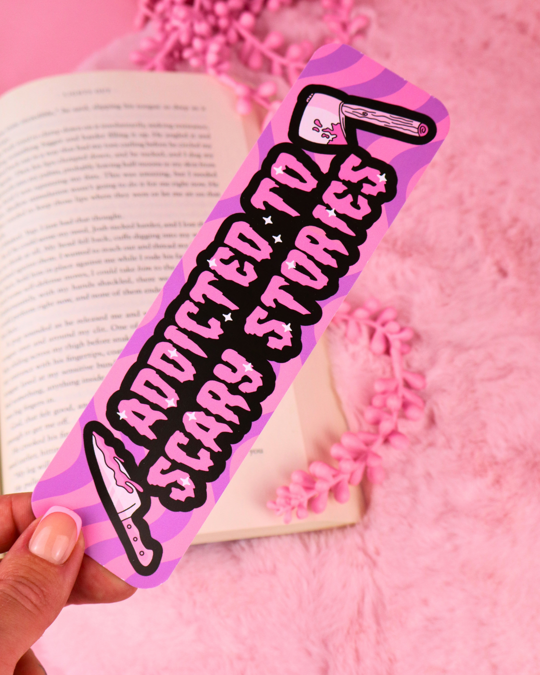 addicted to scary stories, bookmark thriller horror reader, romance readers, booktok, bookish merch, booktok, dark romance