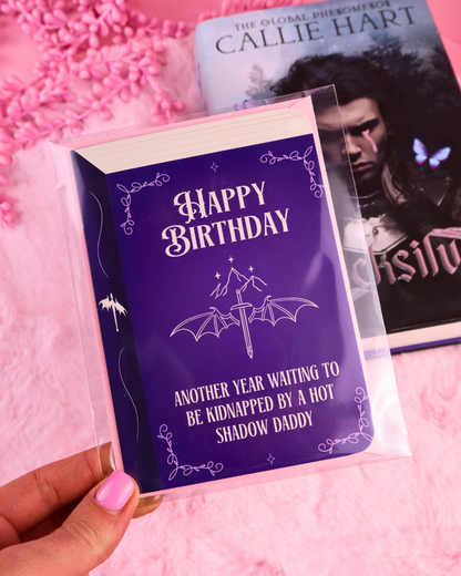 shadow daddy birthday card, fae smut, romantasy reader card, bookish birthday, booktok, acotar, fourth wing, quicksilver merch, book bestie