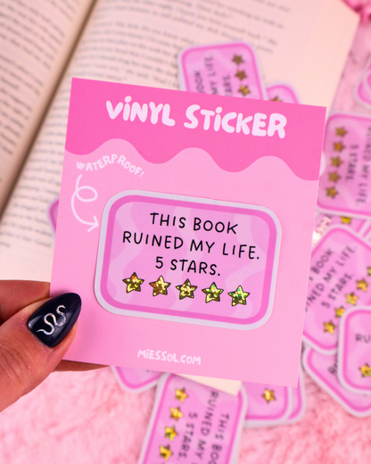 funny booktok sticker, book review sticker, bookish gift, book ruined my life, 5 stars, little kindle sticker, kobo sticker, romantasy, dark romance book lover