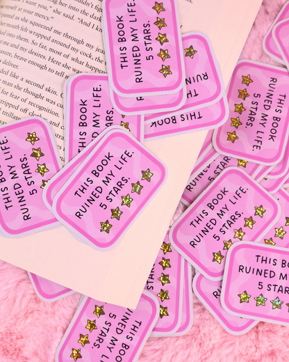 funny booktok sticker, book review sticker, bookish gift, book ruined my life, 5 stars, little kindle sticker, kobo sticker, romantasy, dark romance book lover
