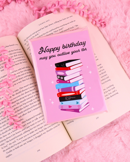 outlive TBR greeting card, bookish birthday card, booktok, book bestie gift, bookish gift, death by tbr, romance readers, romantasy, dark romance, fictional characters