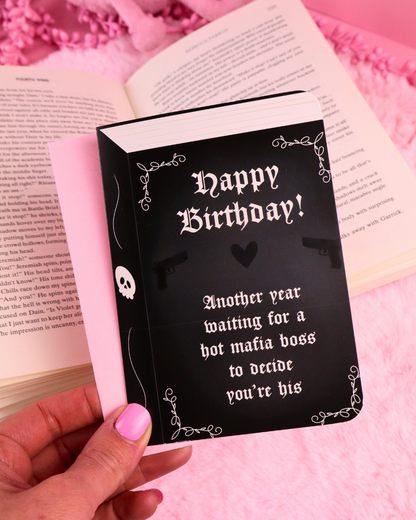bookish birthday card, mafia romance, stalker romance, fictional men, dark romance, goth birthday card, booktok, bookish bestie card, bookish gift