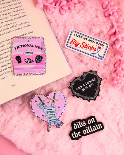 such a good girl, praise kink sticker, fictional men, villain lover books sticker waterproof vinyl, kindle sticker, hockey romance sticker, ice hockey sticker, heated rivalry, masked men, dark romance, lights out, xaden, josh, legacy of gods, Rina kent, kindle decorating, kindle accessories, gay romance books, queer books, kobo sticker, book lover, stickers for romance readers, booktok, dibs on the villain