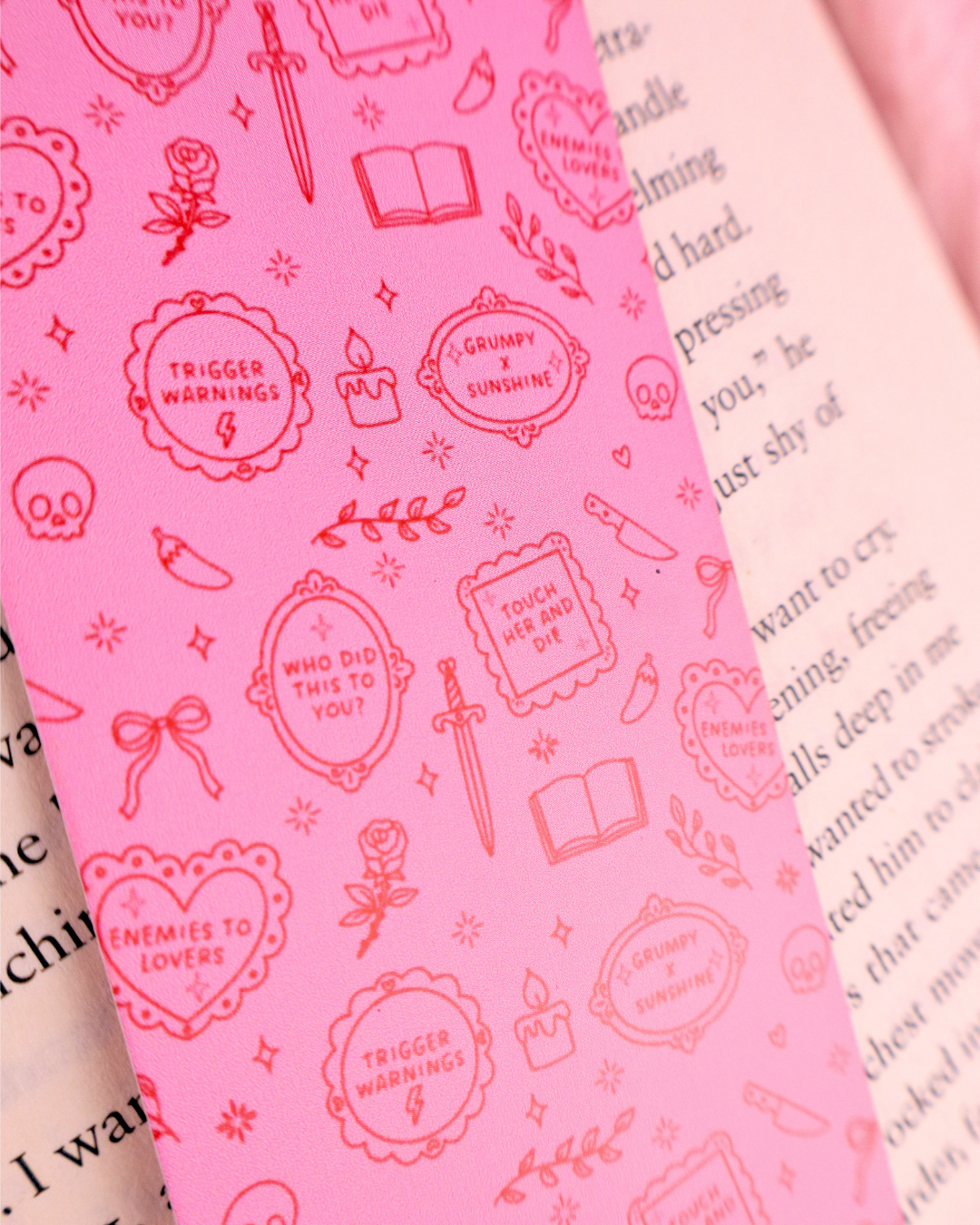 cute bookmark tropes, enemies to lovers, touch her and die, trigger warnings, grumpy vs sunshine, booktok, bookish gift, bookmark for booklovers, romance readers, spicy book lovers, steamy books, dark romance, romantasy