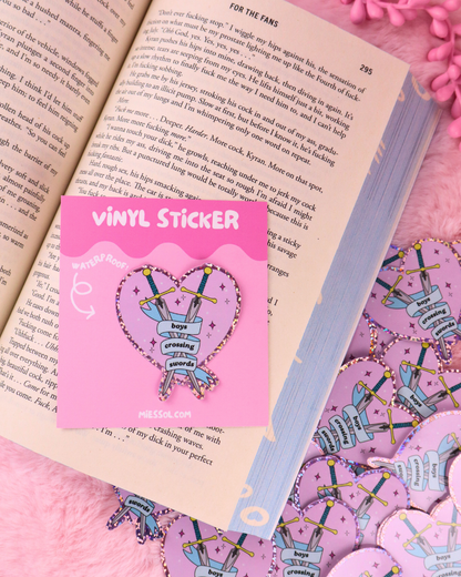 mm romance books sticker waterproof vinyl, kindle sticker, kindle decorating, kindle accessories, gay romance books, queer books, kobo sticker, book lover, stickers for romance readers, booktok, boys crossing swords