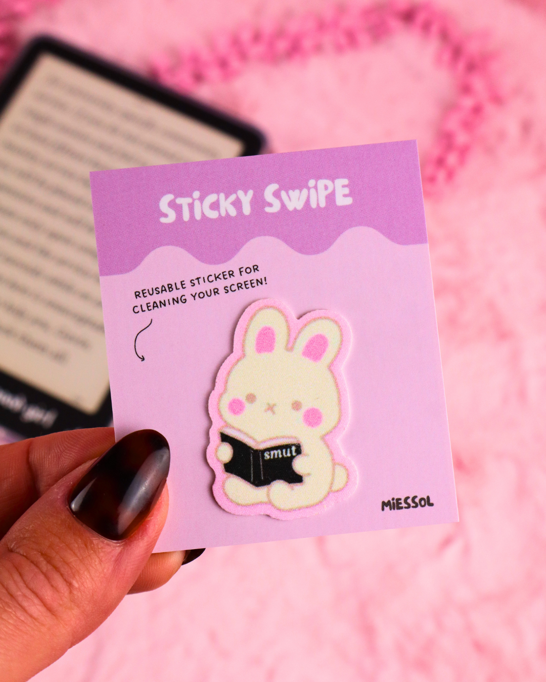 smut bunny sticky swipe, screen cleaner kindle, ereader, cute ereader accessories, kindle decor, kindle accessories, smut reader, romance reader, spicy book lover, bookish gift, cute bookish gift, unique gift for readers, dark romance, romantasy, bookish aesthetics 