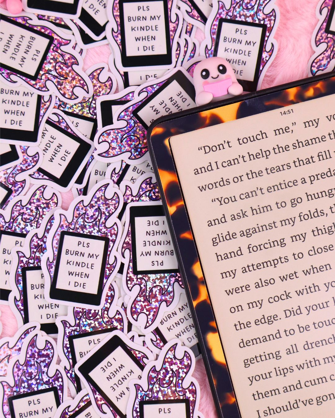 funny booktok sticker, vinyl waterproof, pink glitter, burn my kindle when I die, bookish gift, spicy book lover, dark romance, romantasy