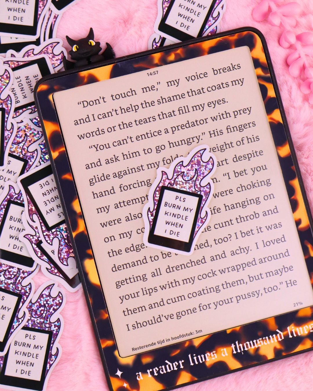 funny booktok sticker, vinyl waterproof, pink glitter, burn my kindle when I die, bookish gift, spicy book lover, dark romance, romantasy