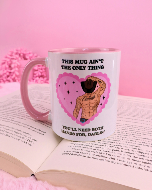 pink and white cowboy romance mug for readers of smutty cowboy books