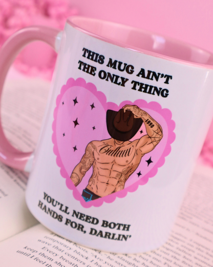 pink and white cowboy romance mug for readers of spicy cowboy books
