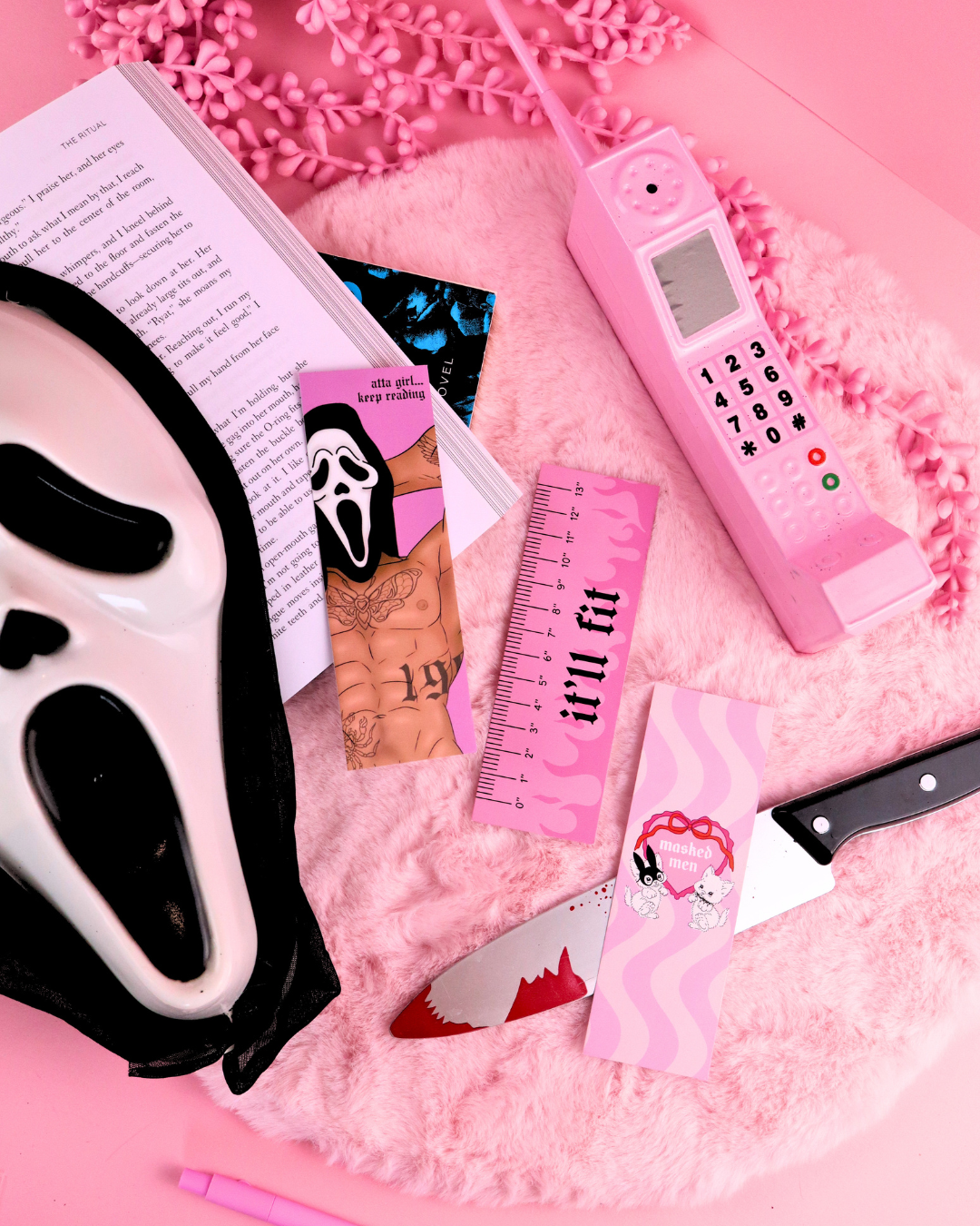 dark romance reader bookmark, masked men, ghost face mask, booktok, booktok gift, gift for book lover, dark romance books, the ritual, navessa allen, lights out, josh, bookish gifts