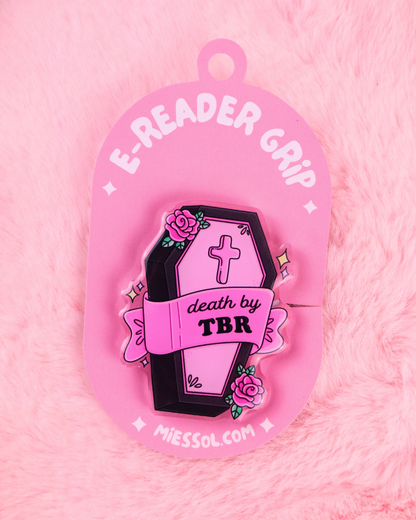 tbr coffin kindle kobo grip, dark romance, booktok, tbr, bookish gift, pop grip, book lover gift, cute romance reader gift, book bestie, death by tbr, romantasy, smut, spicy books, cute pastel goth