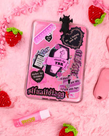 tbr coffin kindle kobo grip, dark romance, booktok, tbr, bookish gift, pop grip, book lover gift, cute romance reader gift, book bestie, death by tbr, romantasy, smut, spicy books, cute pastel goth