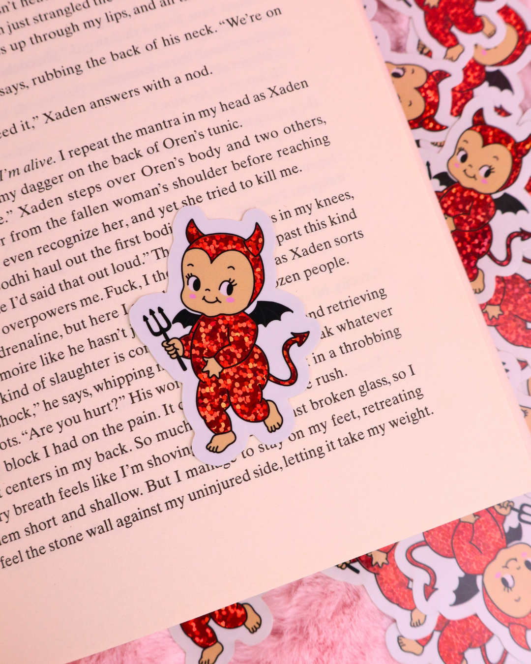cute devil doll vinyl waterproof kindle sticker, bookish sticker, dark romance, romance readers, book lovers, glitter sticker for kobo, kindle clear case, kindle accessories, kindle decor