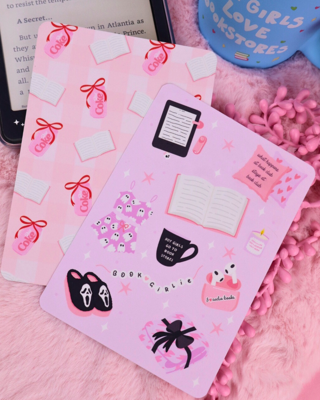 Cosy alt girl vibes kindle and kobo insert, cute kindle decoration, kindle accessories, kindle decor, kindle insert, cosy bookish gift, booktok, Diet Coke and books lover, Diet Coke addict