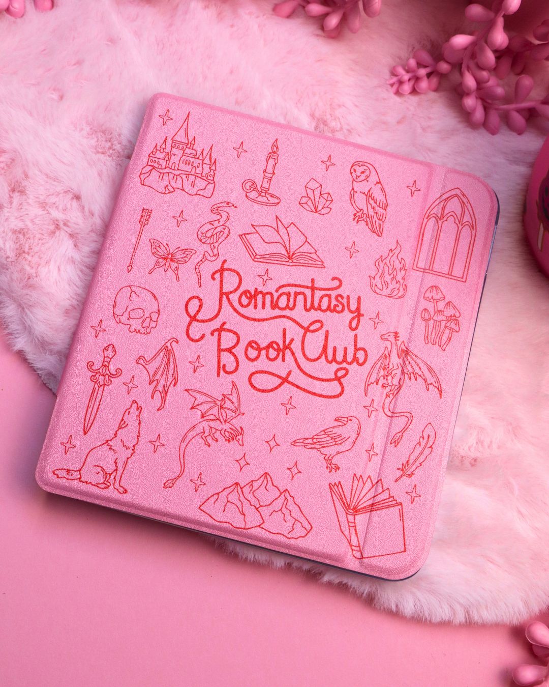 romantasy book club kindle and kobo case, pink and red, cute bookish aesthetics, fourth wing, acotar, Sarah j maas, booktok, bookish gift, ereader gift, e-reader accessories, clear case