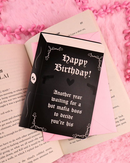 bookish birthday card, mafia romance, stalker romance, fictional men, dark romance, goth birthday card, booktok, bookish bestie card, bookish gift