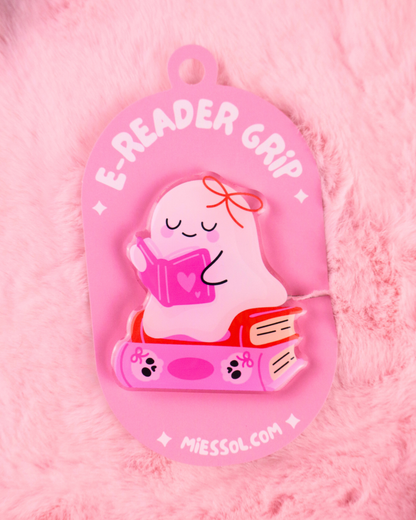 cute kindle and kobo grip for book lovers, booktok, bookstagram, e-reader grip, ghost pop grip, cute bookish gift, kindle decoration, kindle accessories, halloween, spooky, ghost grip