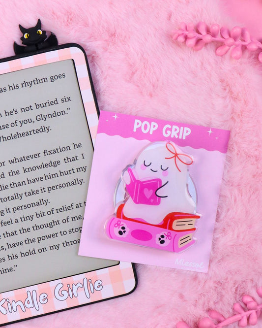 cute kindle and kobo grip for book lovers, booktok, bookstagram, e-reader grip, ghost pop grip, cute bookish gift, kindle decoration, kindle accessories