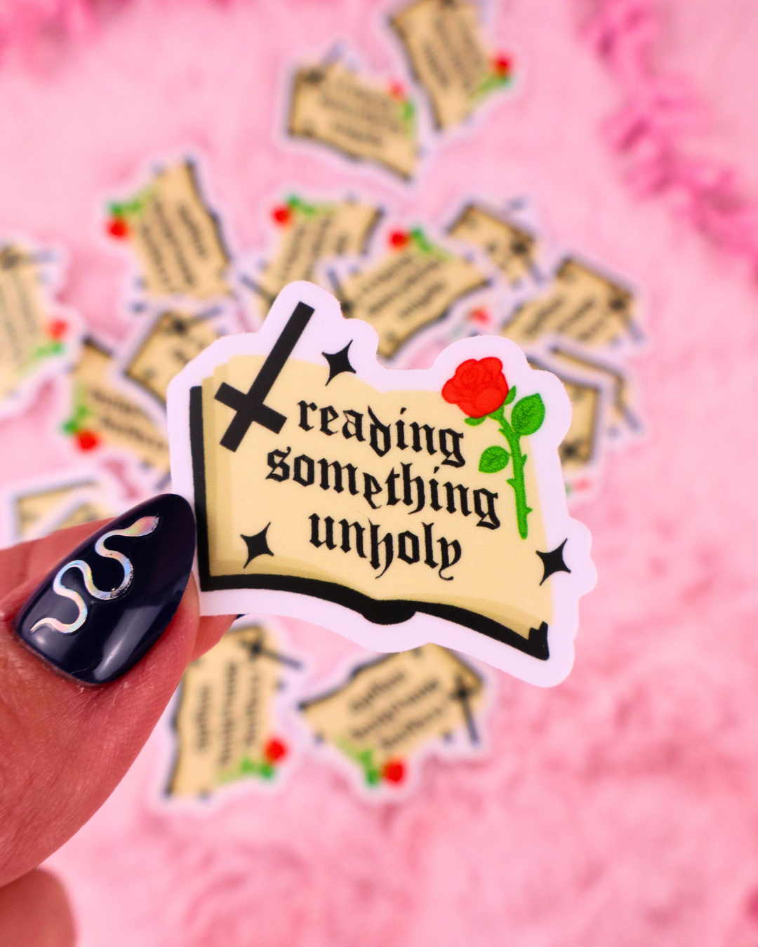 reading something unholy sticker, dark romance, spicy books, smut books, smut reader, book lover, romance readers sticker for kindle, e-reader sticker, bookish sticker, dark romance lovers