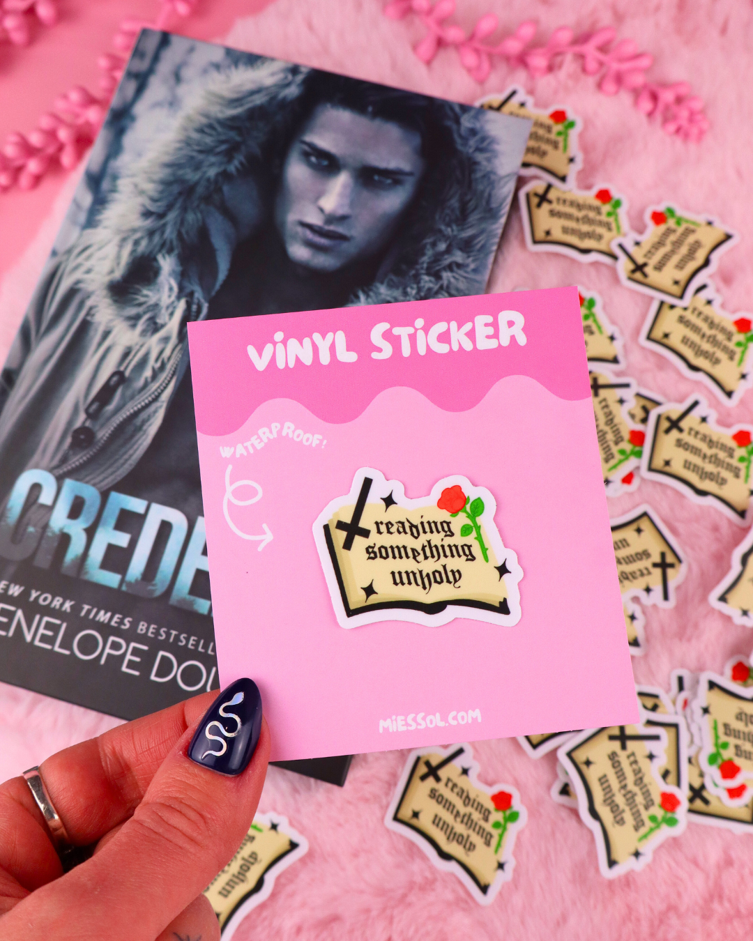 reading something unholy sticker, dark romance, spicy books, smut books, smut reader, book lover, romance readers sticker for kindle, e-reader sticker, bookish sticker, dark romance lovers