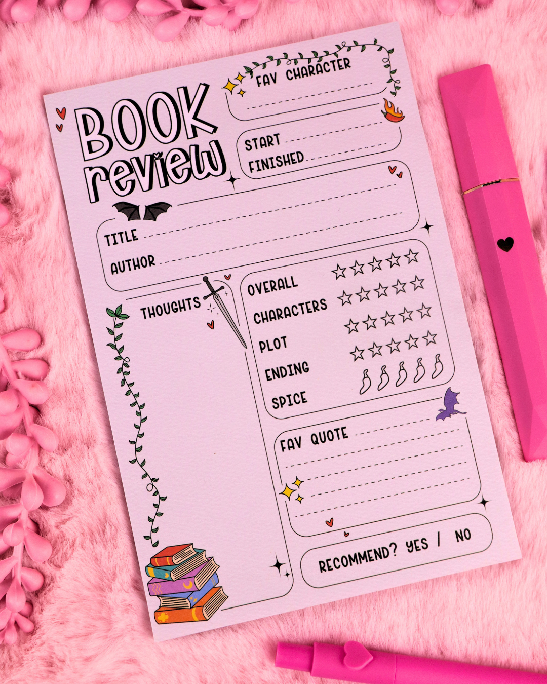 sticky note book review notepad for romantasy readers, fourth wing, acotar, quicksilver booktok, bookstagram, bookish gift