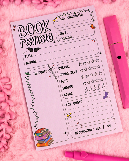 sticky note book review notepad for romantasy readers, fourth wing, acotar, quicksilver booktok, bookstagram, bookish gift