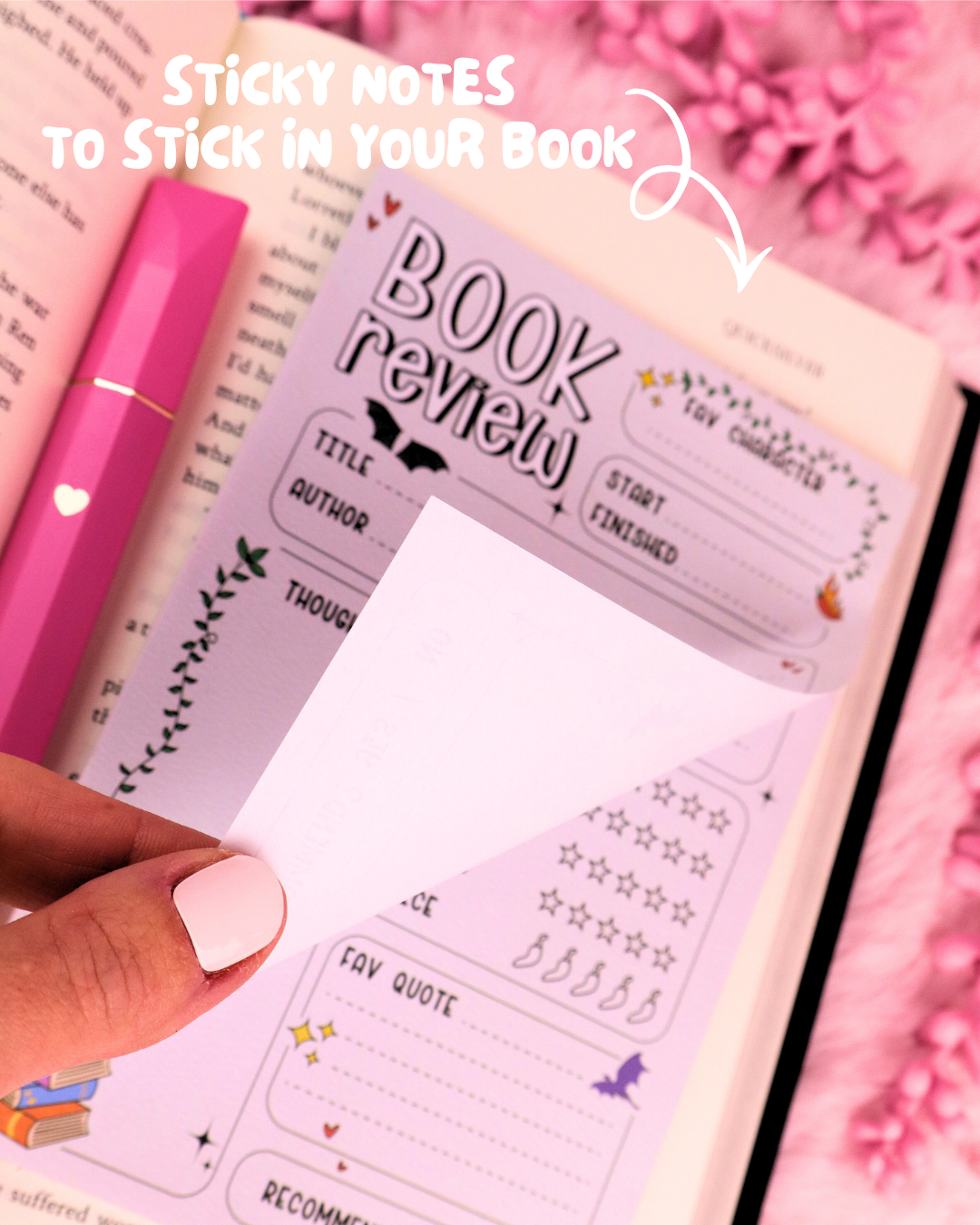 sticky note book review notepad for romantasy readers, fourth wing, acotar, quicksilver booktok, bookstagram, bookish gift