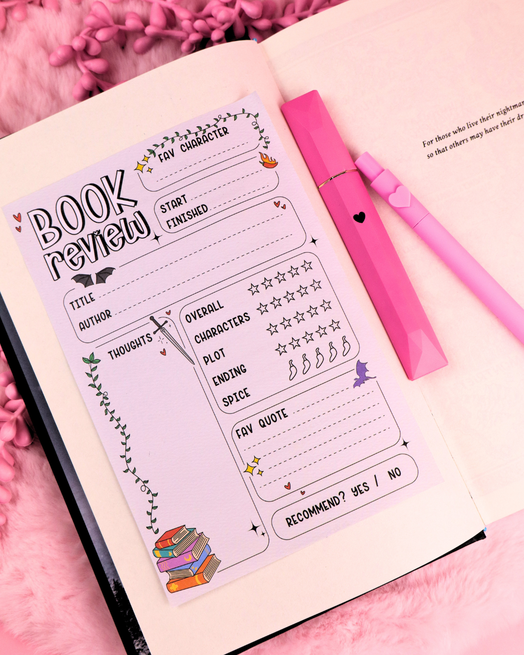 sticky note book review notepad for romantasy readers, fourth wing, acotar, quicksilver booktok, bookstagram, bookish gift