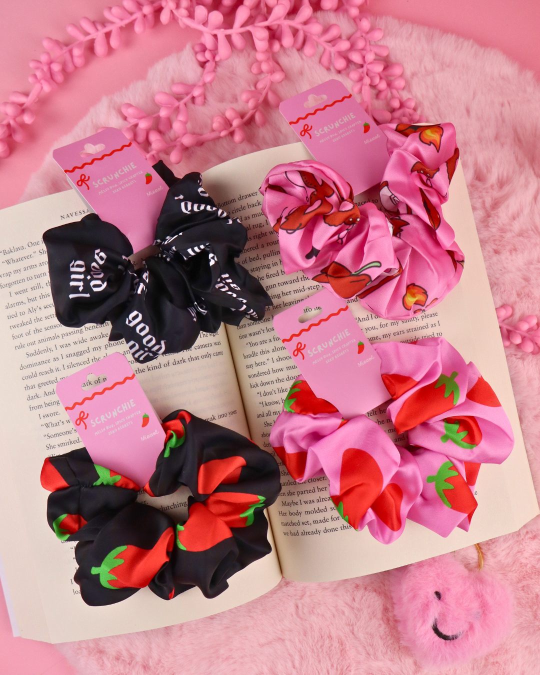 scrunchie for book lovers and readers of spicy books, smut reader, smutty books, hair accessories, good girl, romance books, romantasy, dark romance