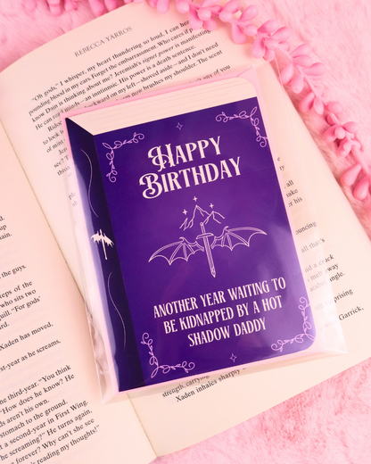 shadow daddy birthday card, fae smut, romantasy reader card, bookish birthday, booktok, acotar, fourth wing, quicksilver merch, book bestie