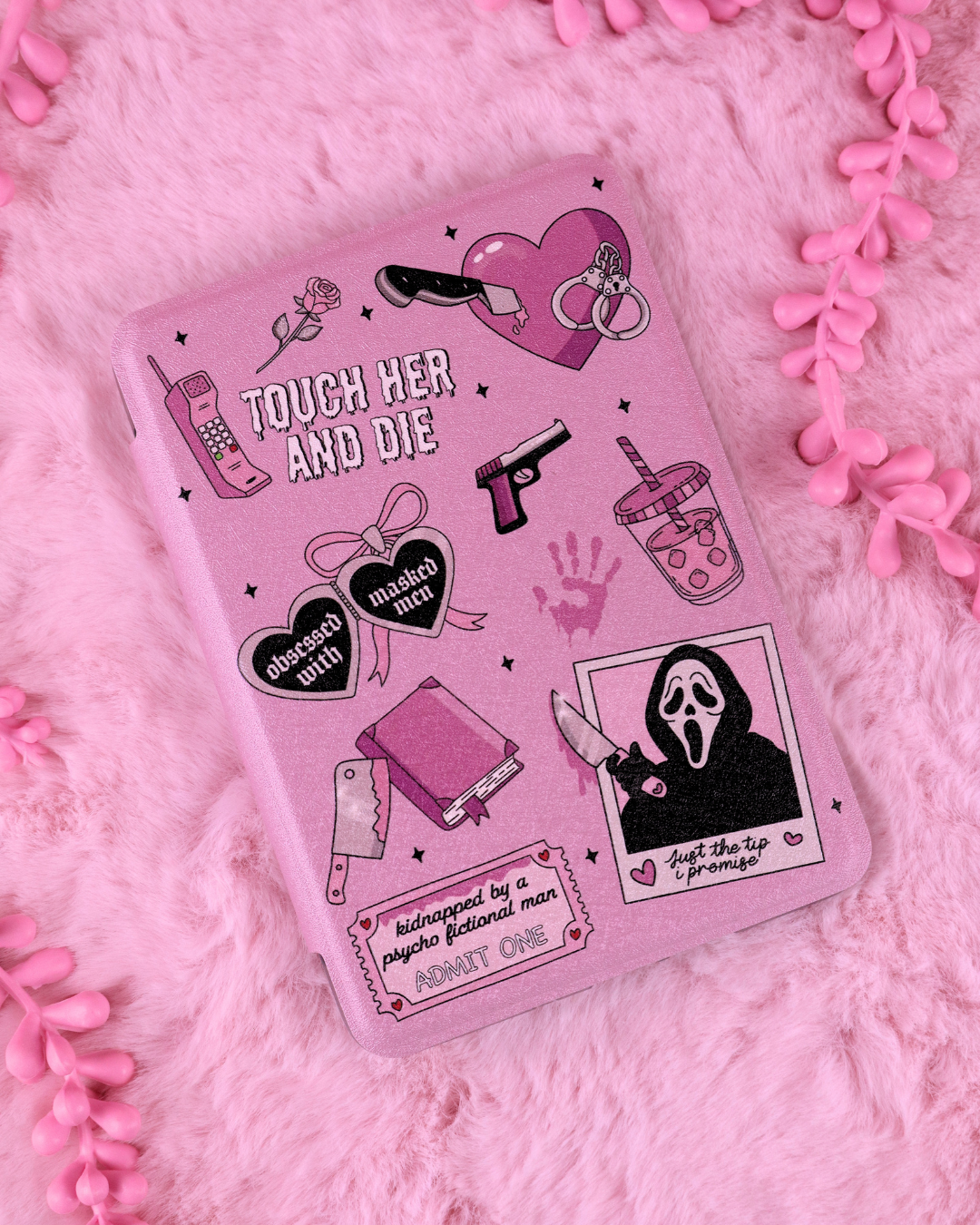 pink horror dark romance kindle case for masked men lovers and smut readers