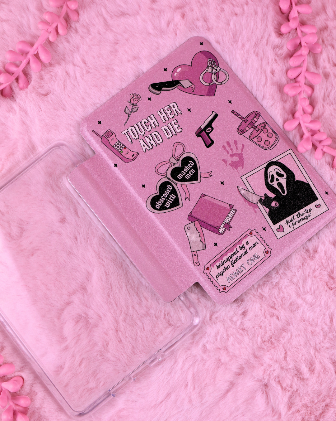 pink horror dark romance kindle case for masked men lovers and smut readers