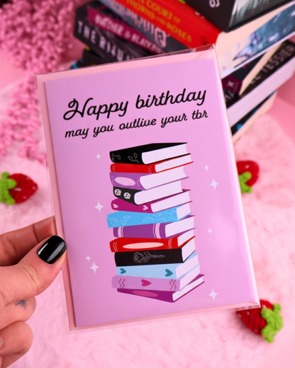 outlive TBR greeting card, bookish birthday card, booktok, book bestie gift, bookish gift, death by tbr, romance readers, romantasy, dark romance, fictional characters
