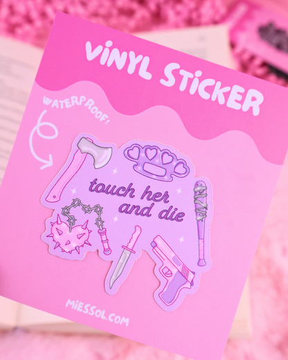 touch her and die sticker kindle clear case, booktok, bookish sticker, bookish gift, merch, booktok, bookstagram, book lover, romance reader, dark romance, trope sticker