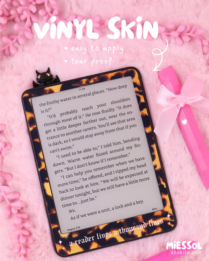 tortoise shell kindle skin, kobo skin, vinyl, booktok, bookstagram, ereader skin sticker, decoration for kindle, ereader accessories, e-reader decor. romance reader, gift for book lover, romantasy, dark romance